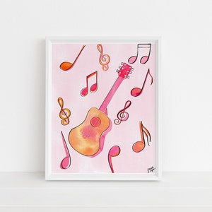 Hobby Collection Guitar and Musical Notes in Watercolor Kids Girls Tween Teen Wall Art Printable