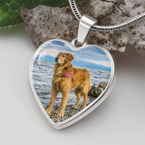 Custom Pet Portrait Necklace, Dog Mom Gift, Personalized Dog Photo Necklace, Pet Memorial Gift, Pet Portrait Heart Pendant, Gift for Dog Mom