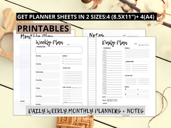 Printable Plannera4 Letter Sizeprint at Home Daily Weekly | Etsy
