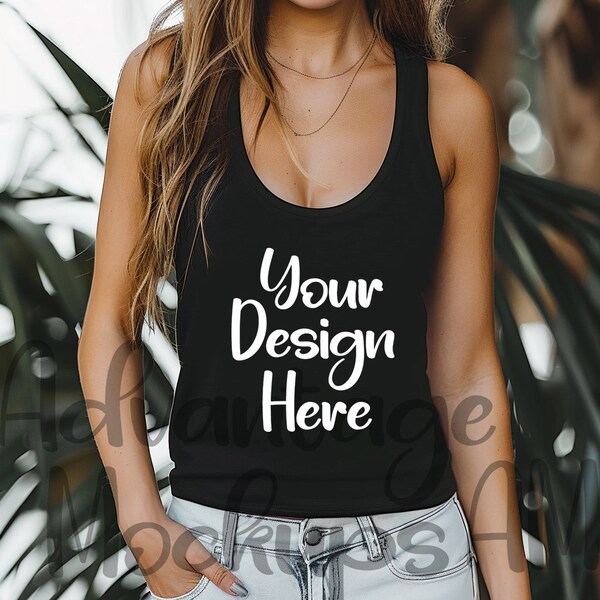 Next Level 1533 Racerback Tank, Black Tank Mockup, Summer Fashion Photography, Casual Tank Top Mockup, Blank Apparel Mockup, Female Gymwear