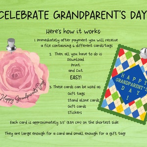 ¡Tarjetas/etiquetas del día de los abuelos! ¡Descarga instantánea, imprime, corta! Moderno, de mediados de siglo, único. Etiquetas o tarjetas de regalo. Abuela abuelo.