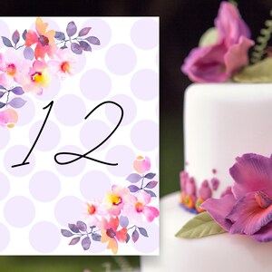 Wedding Table Number Card/flat 5&quot;x7&quot; or folded tent 4.5&quot;x5.5&quot;/Instant download and printable. Baby showers too! Lavender with flowers!
