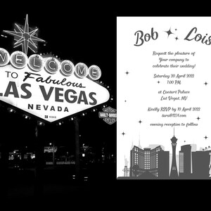 Wedding Invitation Template! Simple/elegant retro Las Vegas theme! 5"x7" flat card with envelope template included. Immediate download!