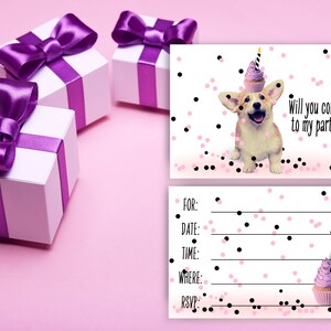 Corgis Geburtstagskarte/Einladung/Vorlage. Sofortiger Download. Per Post oder digital versenden. Inklusive Umschlagschablone. Druckbar. Hundeliebhaber!