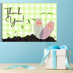 Cartão de agradecimento pelos presentes do bebê. Apresenta GÊMEOS em algodão verde/duas ervilhas em uma vagem. Brilhante/divertido/colorido! Baixe, imprima e corte instantaneamente. Fácil!