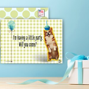 Corgi Birthday invitation/template. Immediate download. Send digital/by mail. 5"x7"/13x18 cm. Envelope template included. Kids/Adults/Dogs!