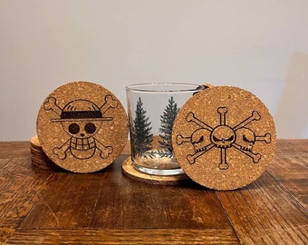 One Piece Cork Coasters | Anime Coasters | Cork Coasters | Laser Engraved