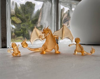 Gen 1 Pokemon Starters | Charmander | Bulbasaur | Squirtle | 3D Printed | Translucent Resin