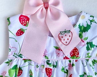 Hand Embroidered Strawberry Bow