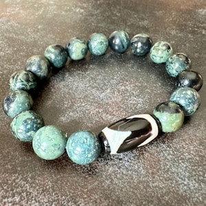 Dzi Stone &quot;Horse&quot;, Dzi stones from Tibet, Dzi bead bracelet, Unique bracelets, Jasper amulets, Gemstone bracelet, Bead bracelet