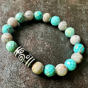 Protection against negative energy, Dzi stone 11 eyes from Tibet with jasper, Dzi bead bracelet, harmony, amulet, bracelets, dzi beads, handmade