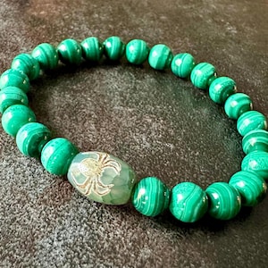 Dzi stone &quot;spider&quot; with natural stone malachite, mascot, natural gemstones, Dzi jewelry beads, unique bracelets, beads, amulet