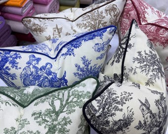 Fodera per cuscino Toile de Jouy francese, cuscino Toile de Jouy, arredamento in stile rustico francese