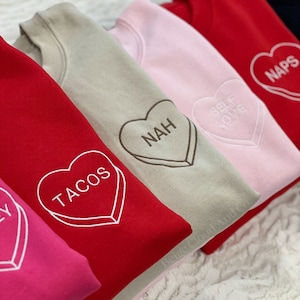 Embroidered Candy Heart Sweatshirt: Custom Valentine's Gift