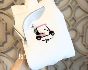 Embroidered Golf Cart Quarter Zip, Personalized Monogram Pullover, Preppy Gift for Her