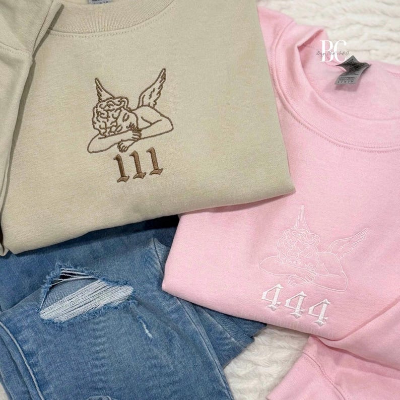 Embroidered Angel Numbers Sweatshirt: Cherub Crewneck image 1