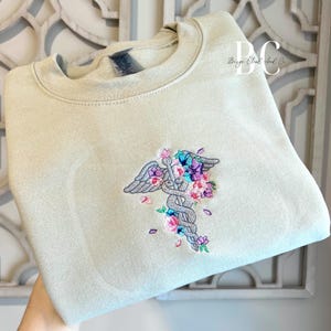 Floral Caduceus Sweatshirt | Embroidered Crewneck | Medical Student | Nurse | Doctor