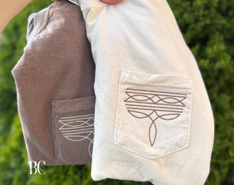 Western Comfort Colors Pocket Embroidered Shirt, Western Boot Stitch Tee, Minimal Western T-Shirt, Country Gift for Her, Cowgirl Top