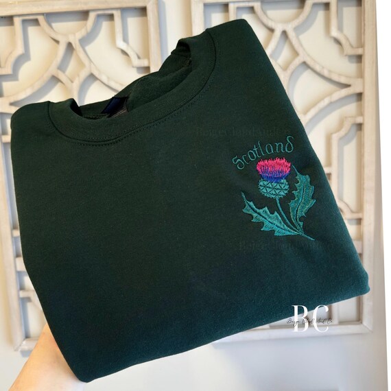 Scottish Thistle Sweatshirt | Embroidered Scotland Crewneck or 1/4 Zip | Sassenach Gift | Minimalist Floral