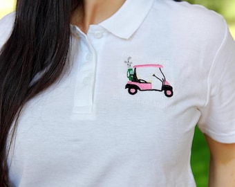 Women’s Embroidered Golf Polo, Golf Cart Shirt, Ladies Golf Outfit, Golf Trip Shirt, Country Club Style
