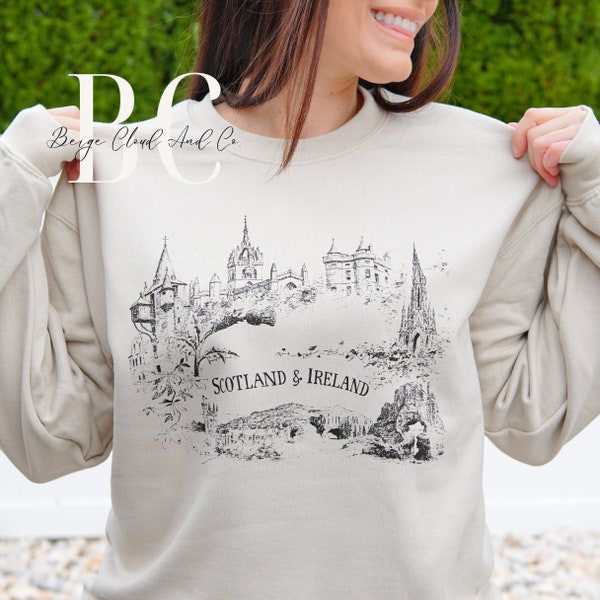 Scotland Ireland Sweatshirt | Vintage Europe | Unisex Crewneck | Architecture | History