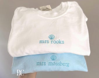 Custom Mrs Embroidered Comfort Colors T-Shirt, Bride Tee, Honeymoon Shirt, Personalized Bride Gift