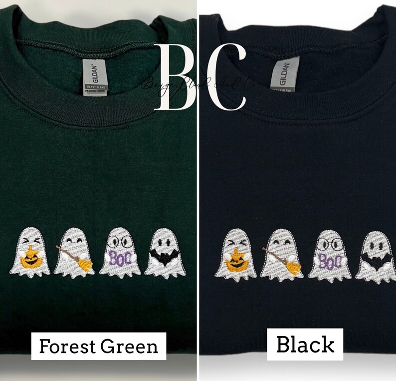 Embroidered Ghost Sweatshirt, Minimalist Halloween Crewneck, Spooky Season, Cute Fall Pullover image 2