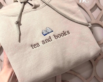 Tea and Books Embroidered Sweatshirt | Cozy Book Lover Gift | Minimal Bookish Pullover