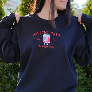 Mystic Falls Sweatshirt | Embroidered Crewneck | The Vampire City | Spooky Season | Salvatore Sweatshirt