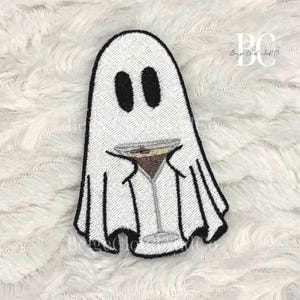 Espresso Martini Ghost Patch: Embroidered Halloween Accessory