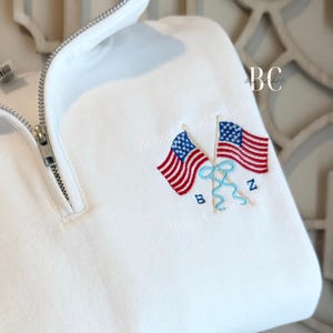 Embroidered Patriotic Quarter Zip with Custom Initials | USA Flag Sweatshirt | Classic Summer Pullover | Coquette American Flag