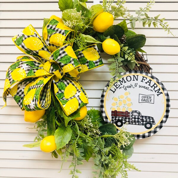 Grapevine Lemon Wreath, Spring and Summer Decor, Yellow Wall Hanger, Housewarming Gift, Lemon Wall Hanger