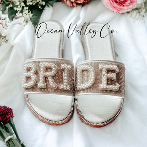 White Bride Pearl Rhinestone Slide Sandals | Bridal Gifts | Wedding