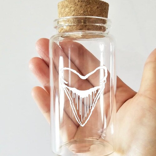 One Shark Tooth Treasure Jar Glass Jar with Cork Stopper 100ml Megalodon Snaggletooth Giant White Lemon Sand Tiger Teeth Beach Fossil
