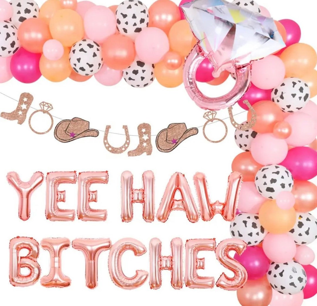 Western Cowgirl Bachelorette Party Decorations Rose Gold Yeehaw Balloon
