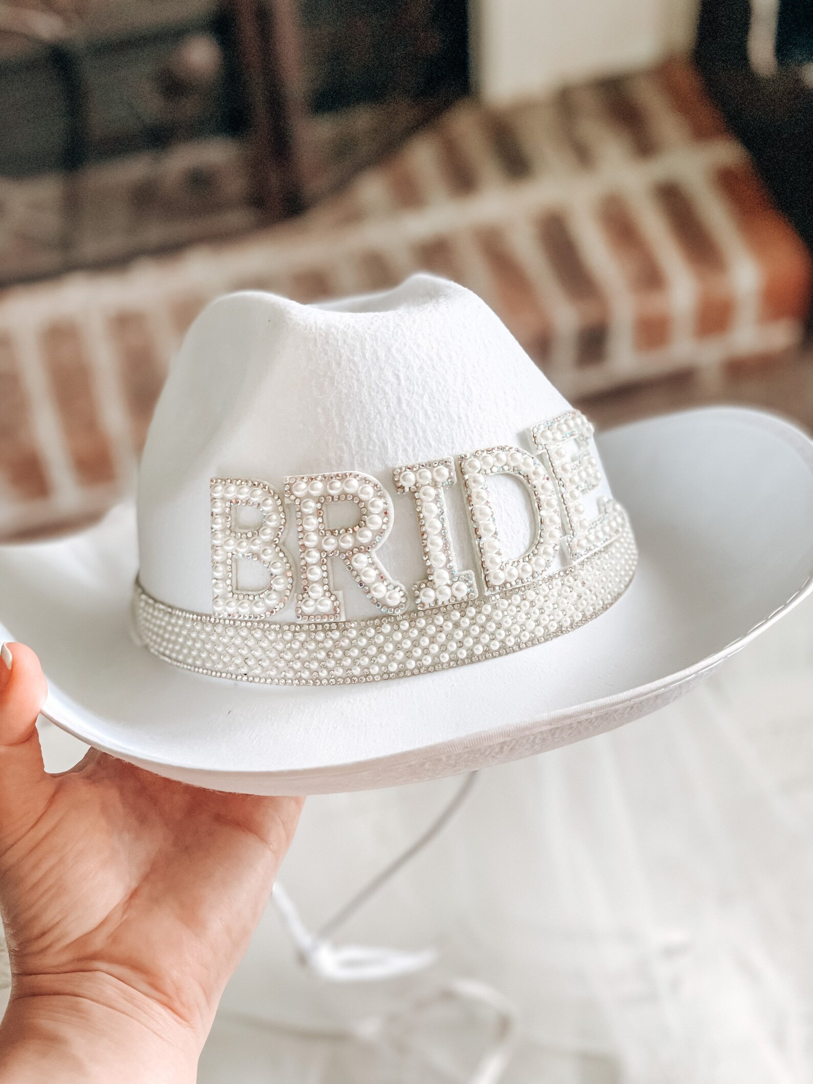 White Cowgirl Bride/mrs With Rhinestone Pearls Hat Comes - Etsy