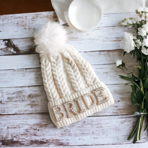 Ivory Pearl and Jeweled Hat With Pom main image 1