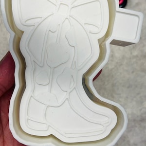 Cow print cowboy boot with bow  freshie mold. Cowboy boot mold. Bow mold. Silicone freshie mold! Freshie mold