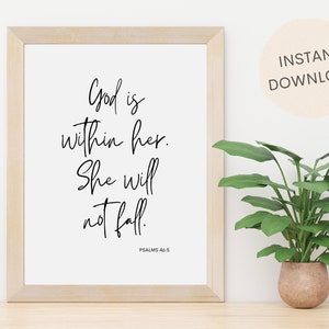 Dio è dentro di lei, lei non cadrà / Salmi 46:5 / Versetti della Bibbia da parete stampabili / Decorazioni cristiane / Girl Boss Wall Art / DOWNLOAD IMMEDIATO