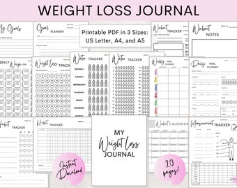 Weight Loss Journal | Fitness Planner | Printable PDF | Available in US Letter, A4, and A5 | Instant Download