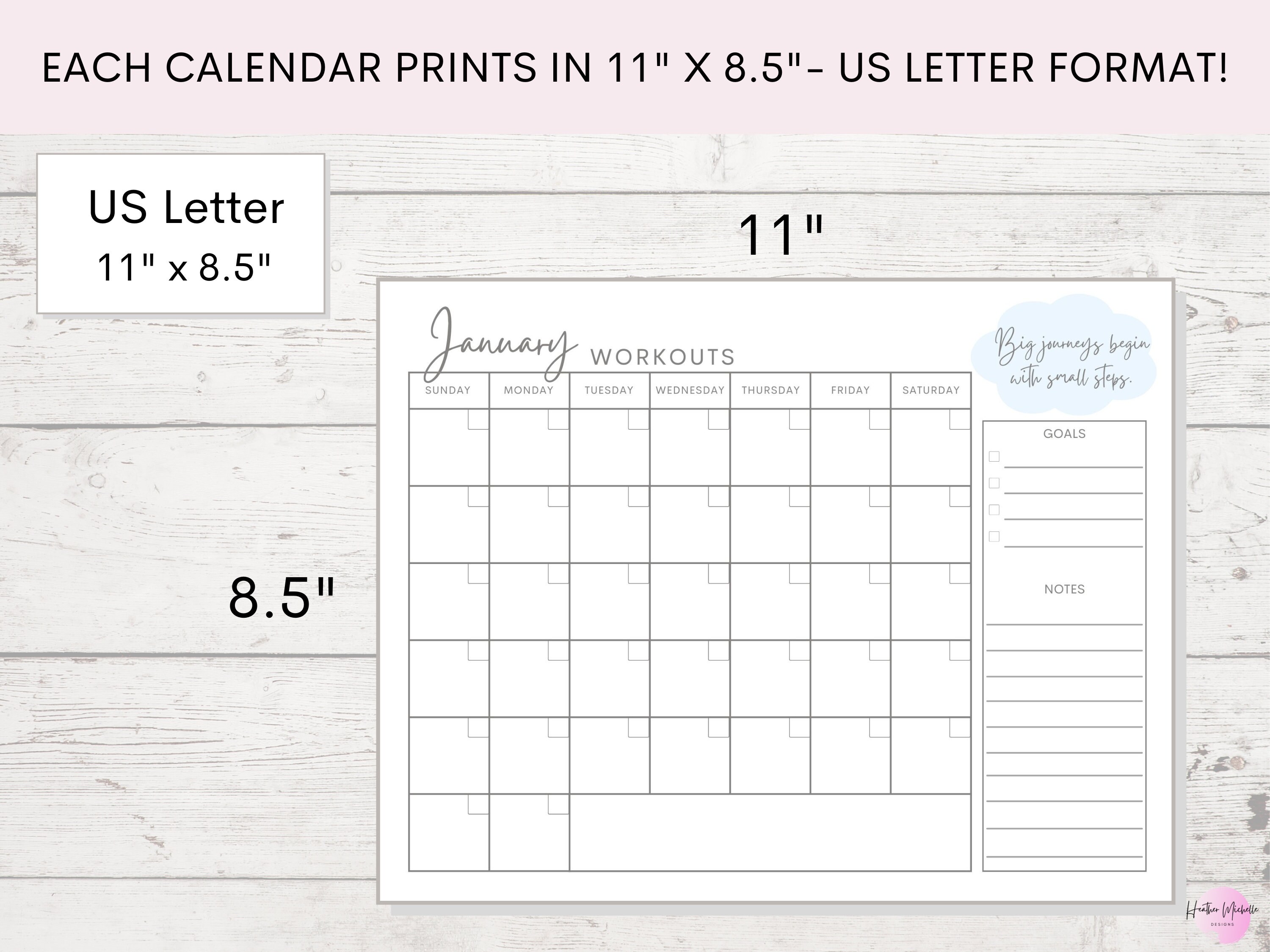 Monthly Workout Planner | Fitness Tracker | Perpetual Calendar ...