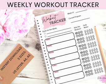 Weekly Fitness Workout Tracker | Printable PDF in Pink | Available in US Letter, A4, and A5 | Instant Download