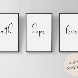 Faith, Hope, Love | Set of 3 Wall Art | Christian Wall Art Printable | Minimalist Decor | Living Room Art | Friend Gift | INSTANT DOWNLOAD