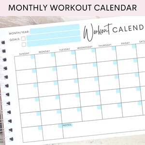 Monthly Workout Calendar | Fitness Planner | Blue, Pink, and Gray |Printable PDF | Available in US Letter | INSTANT Download