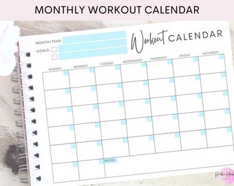 Calendario mensual de ejercicios / Planificador de ejercicios / Azul, rosa y gris / PDF imprimible / Disponible en tamaño carta de EE. UU. / Descarga instantánea