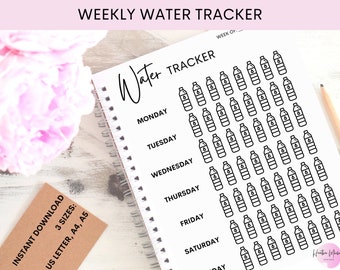 Weekly Water Intake Tracker | Water Log Printable | Daily Hydration Chart | Available in US Letter, A4, A5 | INSTANT DOWNLOAD
