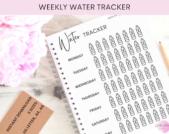 Weekly Water Intake Tracker | Water Log Printable | Daily Hydration Chart | Available in US Letter, A4, A5 | INSTANT DOWNLOAD