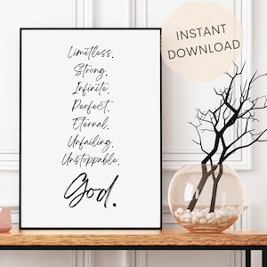Teken van Gods karakter | Eigenschappen van God | Wie God is | Schriftkunst aan de muur afdrukbaar | Christelijk cadeau | DIRECT DOWNLOADEN