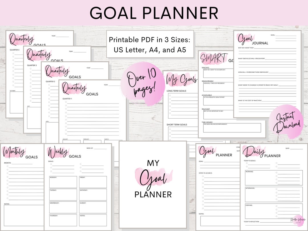 Goal Planner Bundle | Plan and Set Yearly, Monthly and Weekly Goals ...