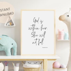 Dieu est en elle, elle ne tombera pas | Psaume 46:5 | Décoration de chambre de fille | Art mural verset biblique imprimable | Art mural pour chambre d&#39;enfant |  TÉLÉCHARGEMENT IMMÉDIAT